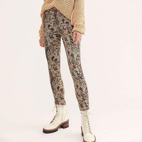Free People Womens Raw High Rise Snake Print Jeggings Size 29 - Picture 1 of 12